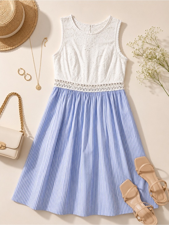 Lilly Pulitzer Dresses & Skirts - Lilly Pulitzer Seersucker Stripe Eyelet Fit & Flare Dress Size 2